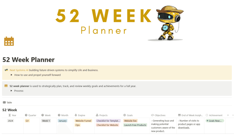 52 Week Planner